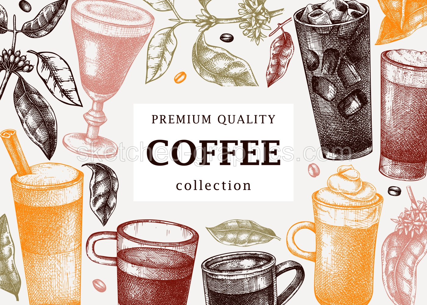 Coffee Banner Template With Botanical Mugs Illustration